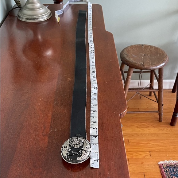 Black Leather Belt with Silver Buckle - Picture 6 of 6